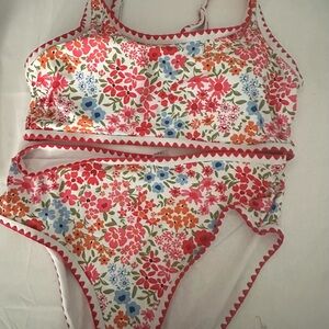 Floral Bikini Set with Red Trim Size 2X